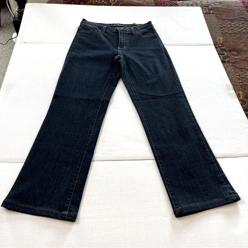 NYDJ Womens Size 4 Blue Dark Wash Denim Jeans Straight Tummy Tuck Five Pockets